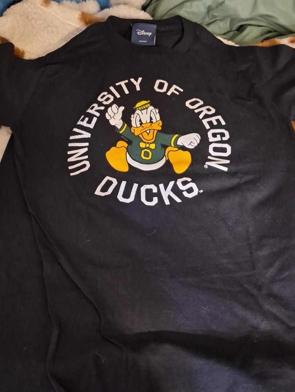 Disney University of Oregon Ducks Black Tee with Green & Yellow Donald Duck